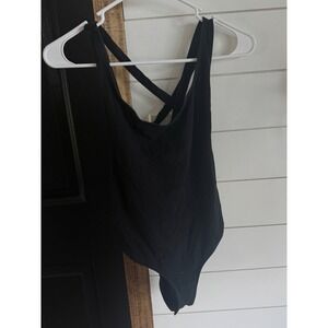 ASOS Womens Black Scoop Neck Criss Cross Strappy Back Bodysuit Size US 4